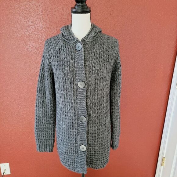Gray Knit Button-Up Women's Coat - Picture 1 of 11